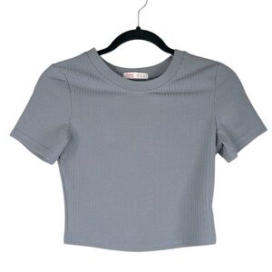 Romwe Gray Ribbed Short Sleeve Casual Summer 90's Y2K Crop Top Size Small